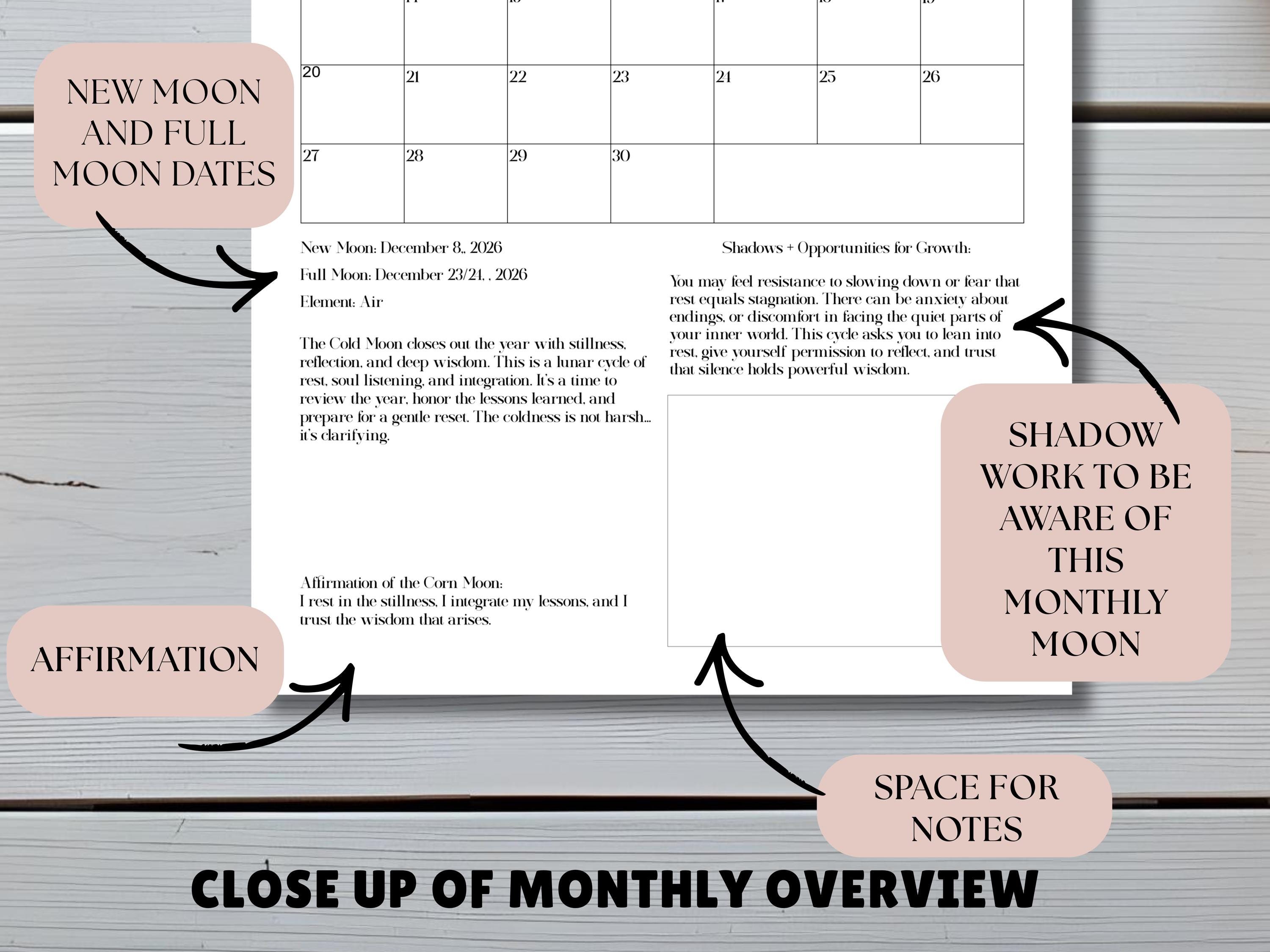 Lunar Cycle Planner Printable | Moon Phase Tracker, Tarot Pull Pages ...
