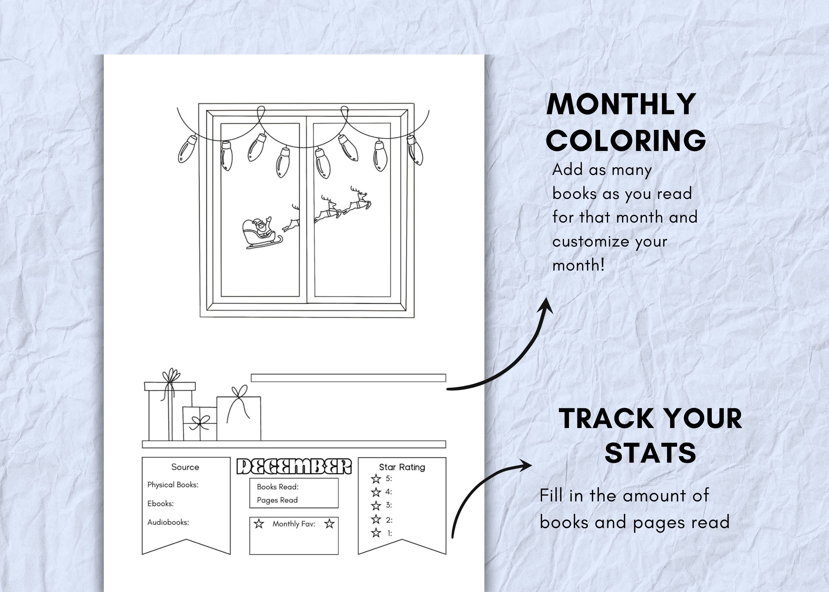 Bookshelf Coloring Tracker Reading Journal Log Book Stats Insert for
