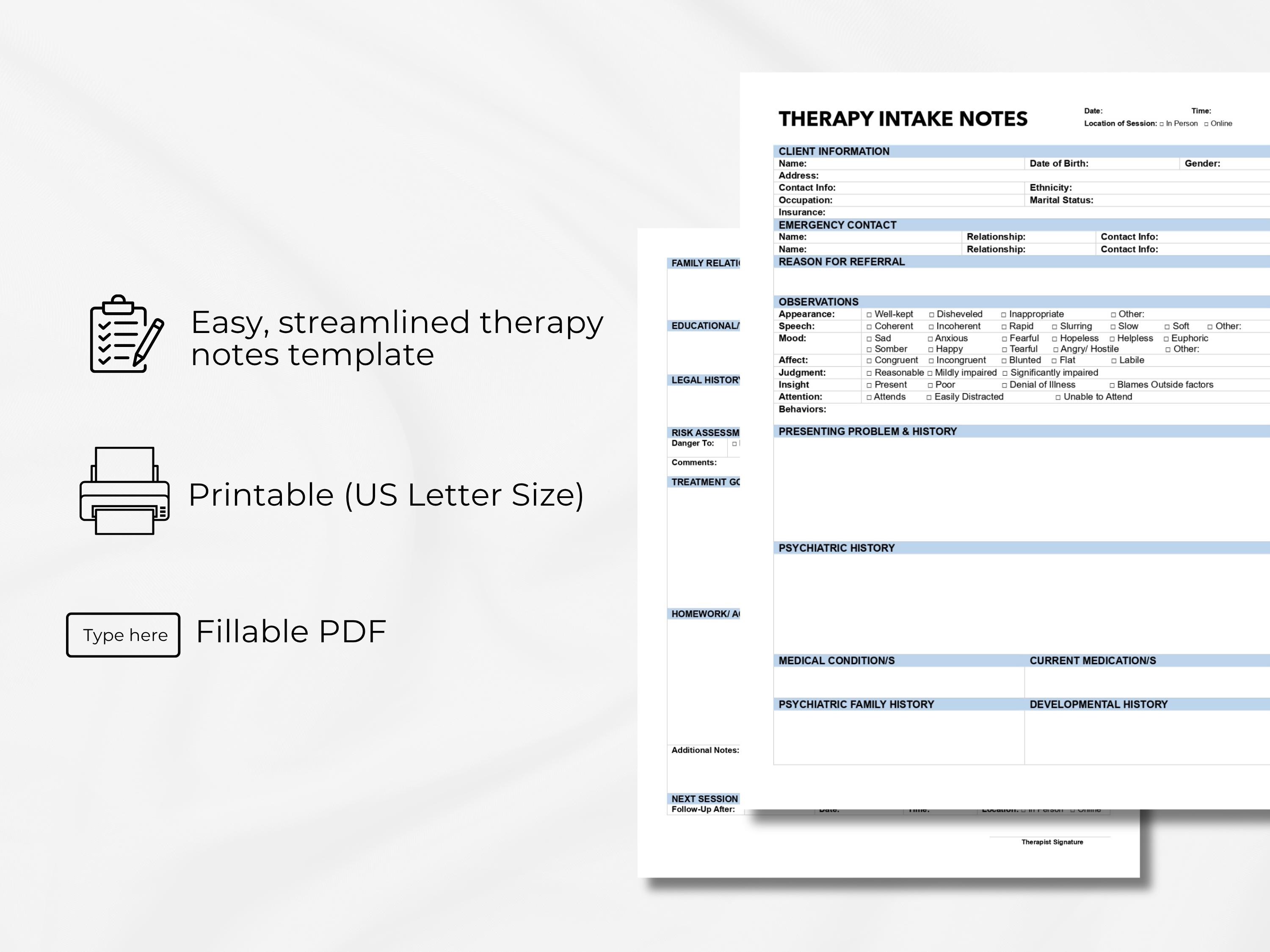 Therapy Notes Template Bundle | Post Therapy Session Notes | Progress ...
