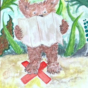 Framed Tiny Watercolor Art - Island Friends Series - “Bear with a Treasure Map”