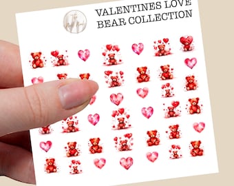 Valentines love bear collection water slide nail decals