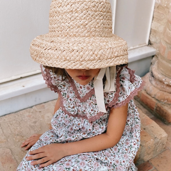 Sombrero paja natural con lazada beig
