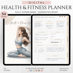 Digital Fitness Planner, Weight Tracker, Exercise Planner, Undated Fitness Journal, Workout Planner, Calorie Tracker, Meal Planner GoodNotes image 1