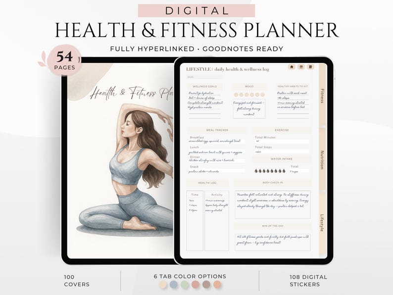 Digital Fitness Planner, Weight Tracker, Exercise Planner, Undated Fitness Journal, Workout Planner, Calorie Tracker, Meal Planner GoodNotes image 1