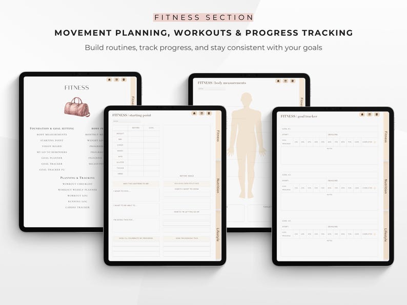 Digital Fitness Planner, Weight Tracker, Exercise Planner, Undated Fitness Journal, Workout Planner, Calorie Tracker, Meal Planner GoodNotes image 4