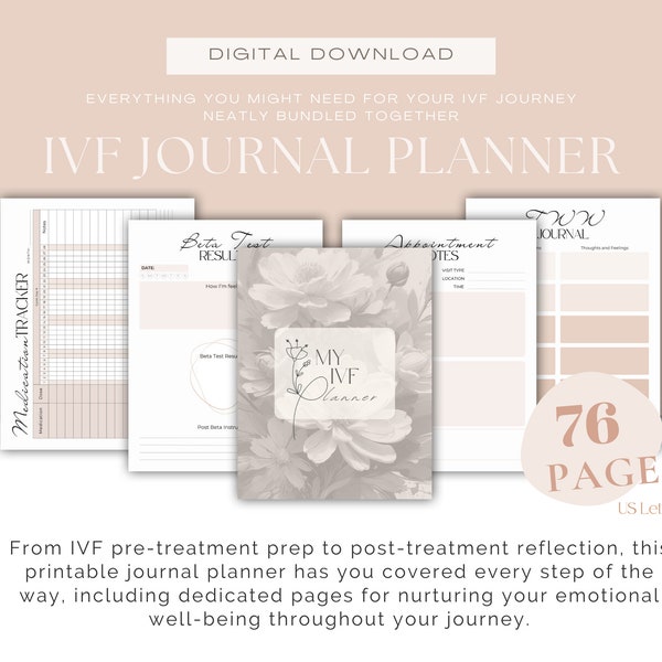 ivf planner | ivf journal | ivf journey | ttc planner | ttc journal | ivf gift | printable ivf planner | fertility planner | ivf calendar