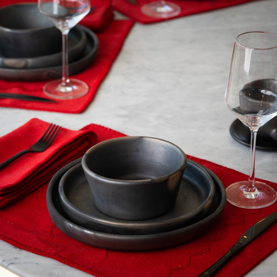 Amando Handcrafted Black Clay Dinnerware set of 4 Etsy