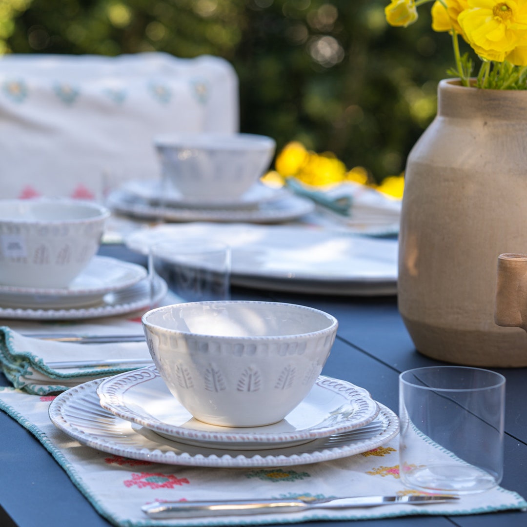 Estanzuela White Hand Painted Pottery Dinnerware Set of 2 Etsy