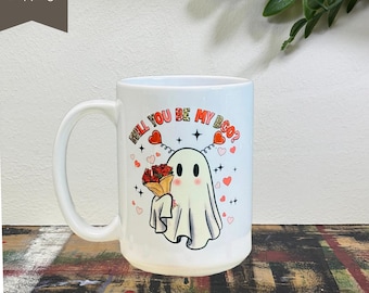 Custom Coffee Cups - Valentines Day Spooky Mug, Ceramic 15 oz Mug, Be My Boo Halloween Ghost Cup, Gifts For Her, Elegant Coffee Mug - Cute