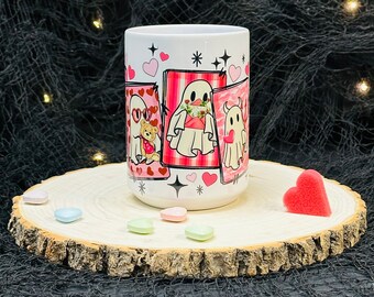 Valentines Day Spooky Mug, White Glossy Ceramic 15 oz, Funny Halloween Ghost, Gifts for her, Creepy Goth, Cute Mug Gift, Single Friend Gift