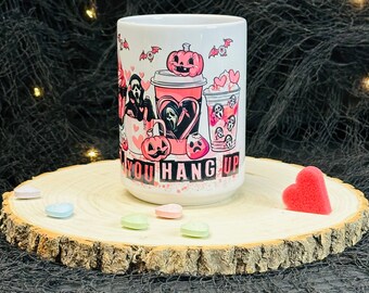 Valentines Day Spooky Mug, White Glossy Ceramic 15 oz, Anti Valentines Day, Single friend gift, Funny Halloween, Gifts for her, Creepy Goth