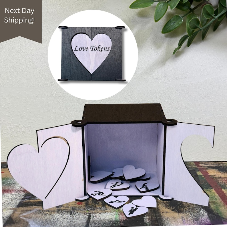 Ignite connection and spice things up with this handmade wooden Love Token box! Includes heart-shaped tokens featuring flirty, fun, and intimate prompts. The laser-cut box opens to reveal a stash of spicy surprises—perfect for wedding gifts, anniversaries, Valentine’s Day, or just because. Ships next day!