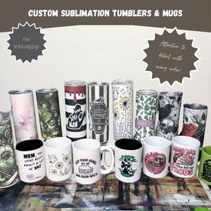 Custom sublimation tumblers and mugs featuring bold, quirky, and gothic designs. Perfect for gifts, everyday vibes, or spooky sips of your favorite coffee. Fun packaging included, and every item is crafted with care and attention to detail.