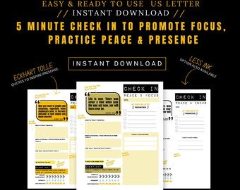 Peace & Focus Daily Planner US Letter  Print Out // Eckhart Tolle Quote Instant download To Print // Daily Organizer for you to Print