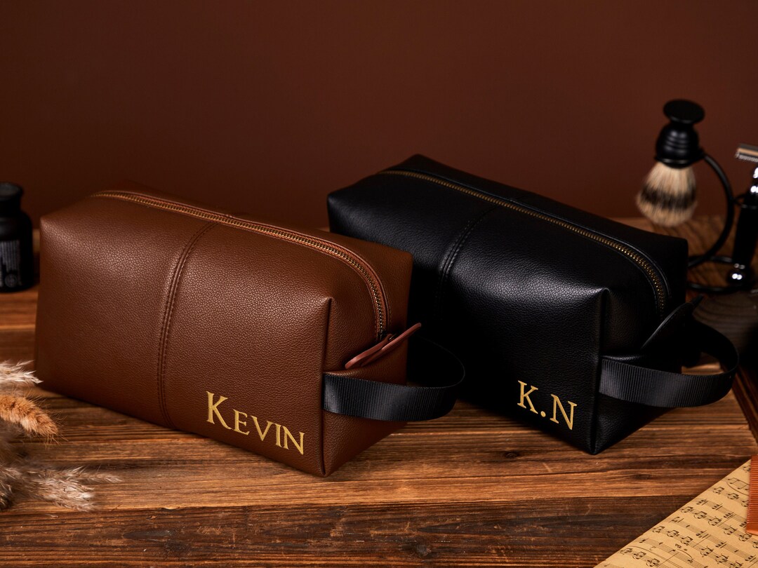 Embroidered Mens Leather Wash Bagvegan Monogram Toiletry Bag Etsy UK