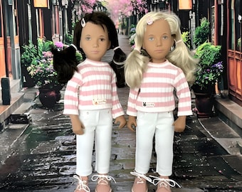 Handmade Doll Clothes: White Jeans, Sweatshirt, Shoes for 16-17" Sasha Morgenthaler Doll