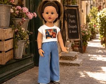 Stylish Clothes for Gotz 19" (50 cm) Doll,  Wide Leg Pants, Graphic Crop T-Shirt, Gray Loafers, Modern Doll Outfit