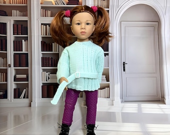 Ropa de muñeca hecha a mano: suéter de punto, leggings y botas para muñeca Gotz de 50 cm
