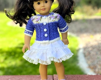 American Girl Doll Outfit:  Knit Blouse, Lace Skirt & Shoes