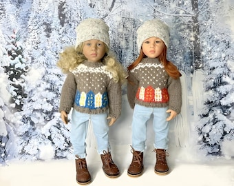 Ropa de muñeca hecha a mano: suéter de punto, jeans y botas para muñeca Gotz de 50 cm
