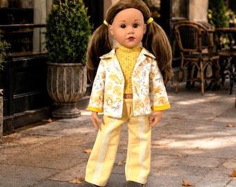Stylish Doll Clothes for Gotz 19 Inch (50 cm) – Linen Pants, Yellow & Gray Sweaters, Hand Knit Sweater, Floral Jacket, Sneakers
