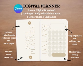 Digital Planner Bundle, Yearly Planner, Monthly Planner, Weekly Planner, Planner Template, 2024 Planner, Positivity Planner, Goal Planner,