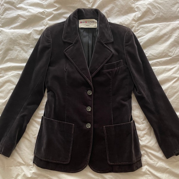 vintage Yves Saint Laurent Rive Gauche Blazer en velours gris — Élégance de la fin des années 1970