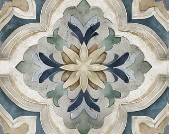 Emerald Shores Medallion Tile – Mediterranean Vintage, Rustic Tuscan Backsplash, Wall Tile, Antique Kitchen Shower