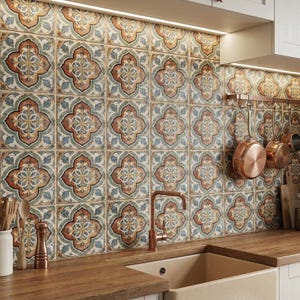 Siena Terra Medallion Decorative Ceramic Tile, Patterned Backsplash Tile, Luxury Wall Tile, Kitchen and Bathroom Tile, Designer Decorative image 2