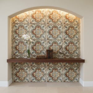 Siena Terra Medallion Decorative Ceramic Tile, Patterned Backsplash Tile, Luxury Wall Tile, Kitchen and Bathroom Tile, Designer Decorative image 5