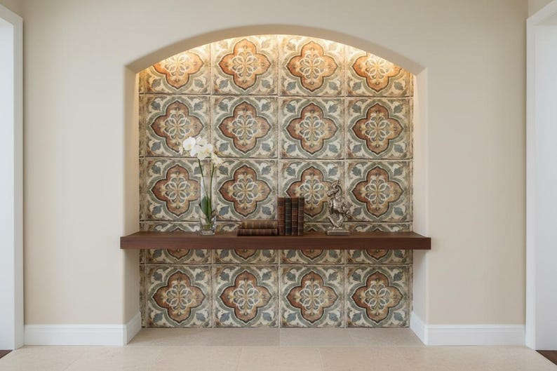 Siena Terra Medallion Decorative Ceramic Tile, Patterned Backsplash Tile, Luxury Wall Tile, Kitchen and Bathroom Tile, Designer Decorative image 5