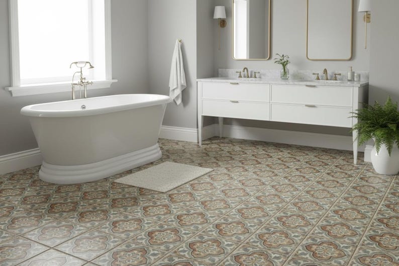 Siena Terra Medallion Decorative Ceramic Tile, Patterned Backsplash Tile, Luxury Wall Tile, Kitchen and Bathroom Tile, Designer Decorative image 4