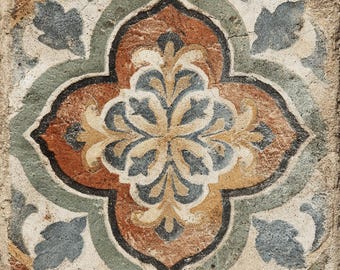 Siena Terra Medallion Decorative Ceramic Tile, Patterned Backsplash Tile, Luxury Wall Tile, Kitchen and Bathroom Tile, Designer Decorative