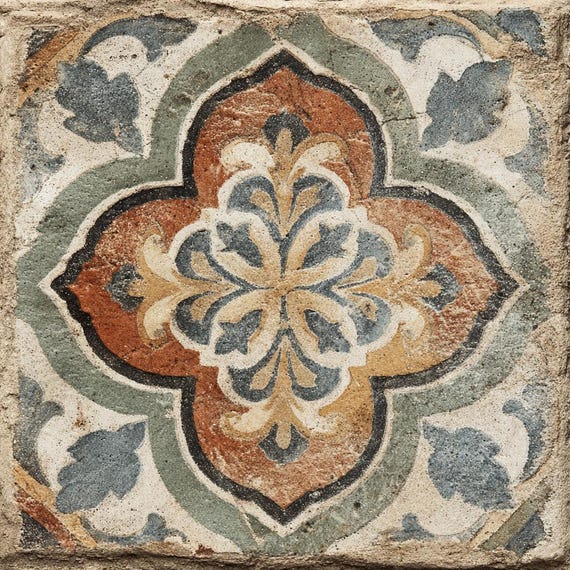 Siena Terra Medallion Decorative Ceramic Tile, Patterned Backsplash Tile, Luxury Wall Tile, Kitchen and Bathroom Tile, Designer Decorative