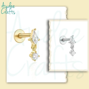 Brincos de pino de cartilagem de flor de zircão de prata esterlina elegantes femininos perfeitos para piercings de septo, tragus, hélice, lábio, conjunto feito à mão