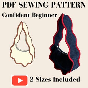 Patron de couture PDF pour sac longueur d'onde, tutoriel de fabrication de sacs DIY, 2 tailles : petite et grande. Tutoriel vidéo YouTube fiable et adapté aux débutants.