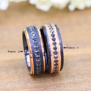 Tungsten Ring, Mens Tungsten Ring, 8mm CZ Tungsten Ring, Engagement Ring, Womens Wedding Band, Black Rose Tungsten , Black CZ Mens Ring