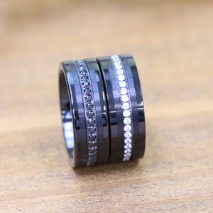 Black CZ Diamond Inlay Wedding Ring Black Tungsten Ring Men&#39;s Tungsten Wedding Bands CZ Diamond Eternity Ring Brushed Polished Women&#39;s Rings