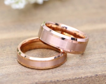 Couple Rose Gold Tungsten Ring With Brushed Inlay Wedding Ring, Mens Wedding Band ,Women&#39;s Engagement Rings, Promise Ring for Men&#39;s & Women