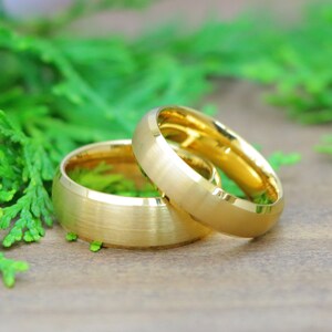 Dome Gold Tungsten Wedding Ring Band Mens Womens Couples Anniversary Ring Engagement Band Promise Engraved Jewelry Classic Gold Wedding Band