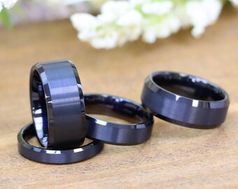Matte Black Tungsten Wedding Band, Minimalist Black Engagement Ring, 10mm, 8mm, 6mm or 4mm Band, Personalized Gift, Matching Couples Rings