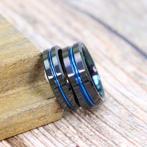 Black Tungsten Ring, Blue Tungsten Ring, His Her Tungsten Band, 6mm-8mm Tungsten Ring, Tungsten Ring, Wedding Band For Men, Anniversary Ring
