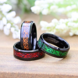 Tungsten Wedding Band, Men Celtic Dragon Ring, Engagement Ring, Comfort Fit, Men&#39;s Wedding Band, Celtic Wedding Ring 8mm Celtic Pattern Ring