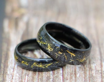 Anniversary Gift for Her Him, Galaxy Meteorite Wedding Ring, Black Tungsten Wedding Band, Engagement Ring for Him, Meteorite Tungsten Rings