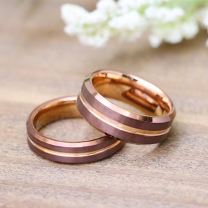 Rose Gold Couple Wedding Band, Mens Tungsten Wedding Ring, Anniversary Rings, Men&#39;s Engagement Ring, Promise Ring for Him, Wedding Band Man