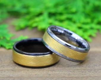 Yanxyad Stainless Steel Wedding Band Ring - 4mm Polished/Brushed Finish (Gold, Size 7)