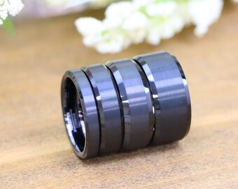 Matte Black Tungsten Ring, Polished Edges, Comfort Fit Band, Men's Women's Wedding Band, Couple Engagement Ring, Christmas Gift