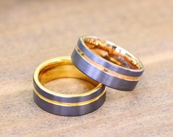 Mens Wedding Band, Gray Tungsten Rings, Mens Gold Ring, Mens Wedding Ring, Wedding Bands, Black Ring, Men's Engagement Ring, Engraved Ring,