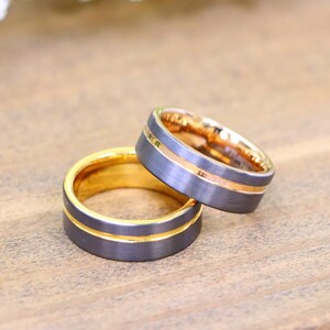 Mens Wedding Band, Gray Tungsten Rings, Mens Gold Ring, Mens Wedding Ring, Wedding Bands, Black Ring, Men&#39;s Engagement Ring, Engraved Ring,