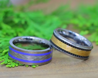 Men Women Tungsten Wedding Band, 8mm Engagement Ring, Silver Tungsten Wedding Ring, Tungsten Promise Ring, Custom Engraved Personalized Ring